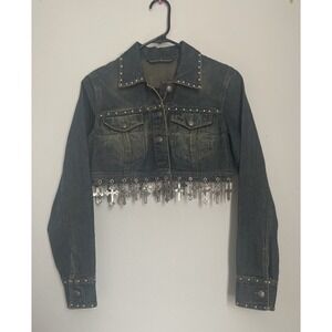 GORDON JAMES Western Denim Women's Cropped Jacket Size S Cross Charm